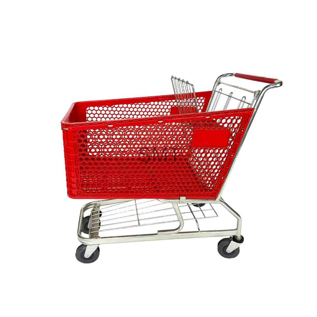 Supermarket Plastic Trolley 200 Liter RED -  SMPT200LRD  Size : Length: 106cm x Wide:59cm x Hight: 104cm