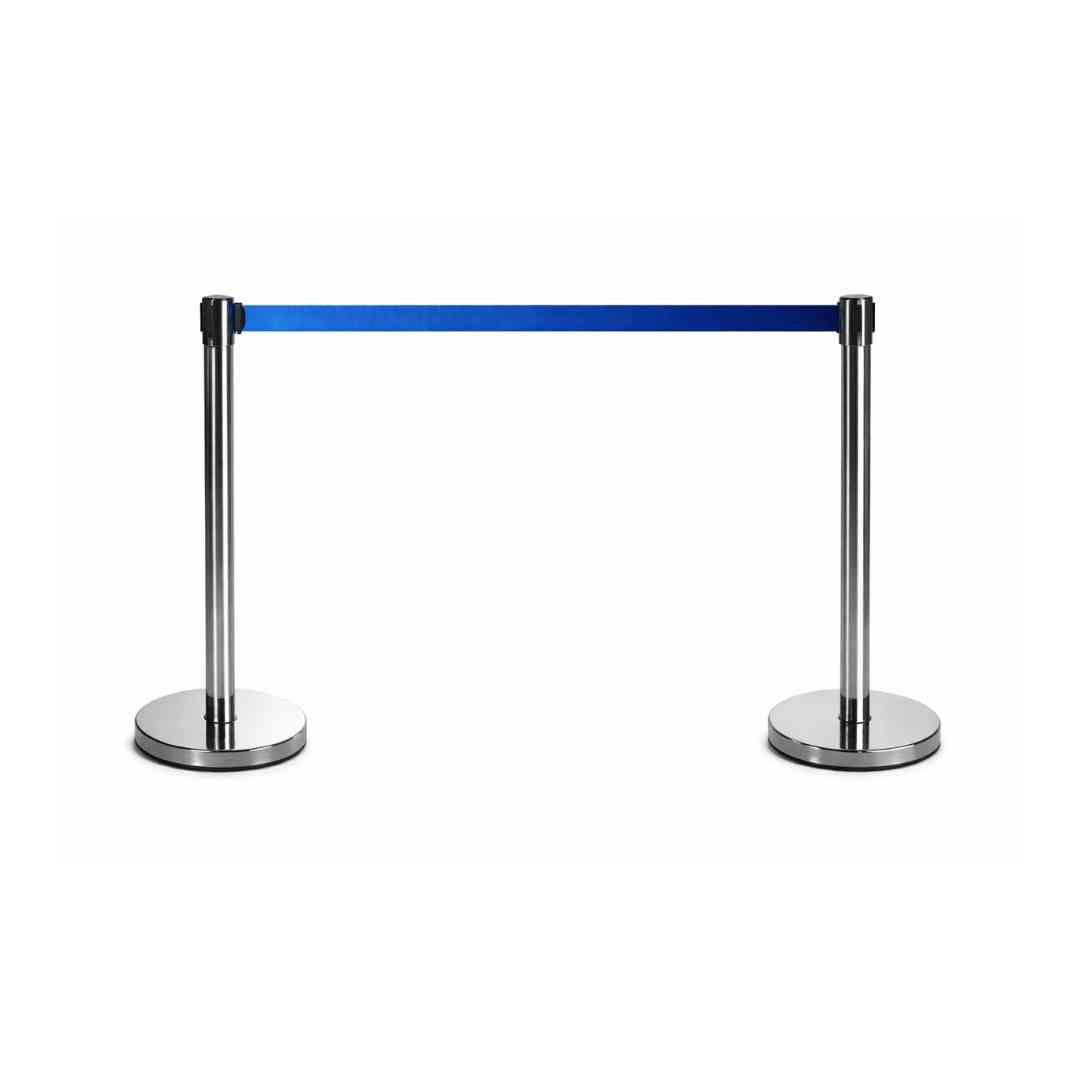 Retractable Queue Post BLUE Belt Chrome  -  RQPBECP