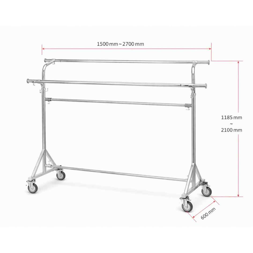 Double Bar Heavy Duty Garment Rack Chrome TAIWAN -  ST-2017C