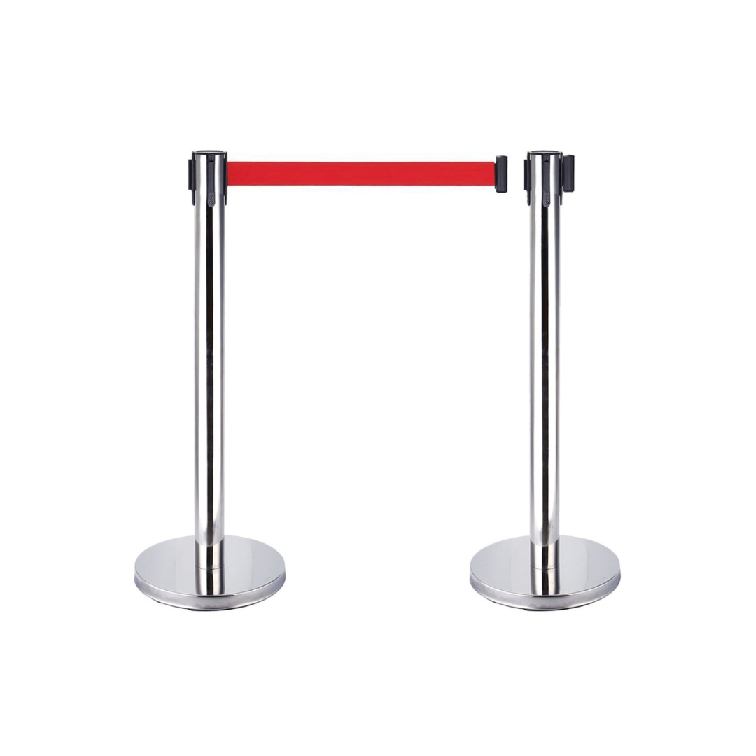 Retractable Queue Post RED Belt Chrome  -  RQPRDCP